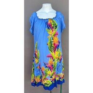 Island Planet Dress Womens XL Blue Coastal Shift Rayon Beach Pockets Resort Cute